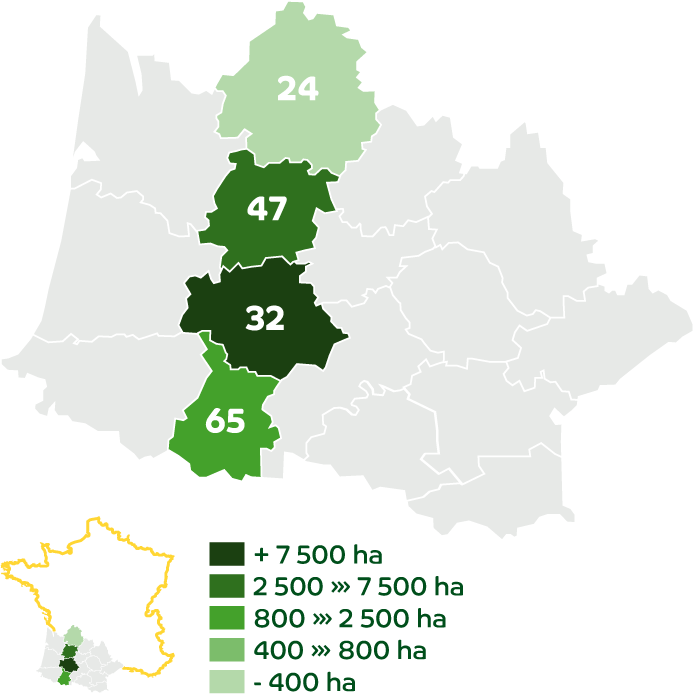 Les territoires d'Agribio Union, producteur de blé bio : Gascogne - Périgord
