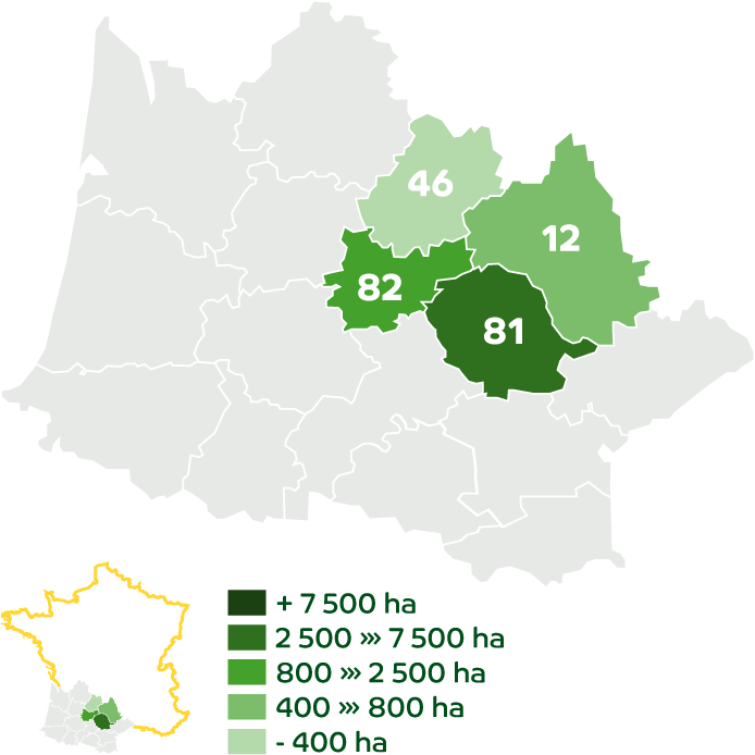 Les territoires d'Agribio Union, producteur de blé bio : Tarn, Quercy, Aveyron