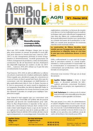 Agribio Union – Liaison N°1 – Février 2016