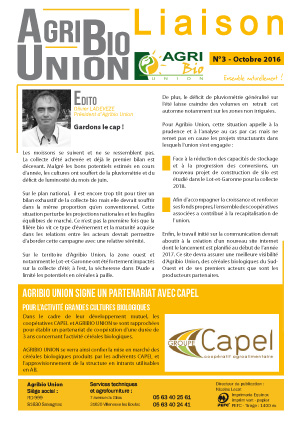 Agribio Union – Liaison N°3 – Octobre 2016